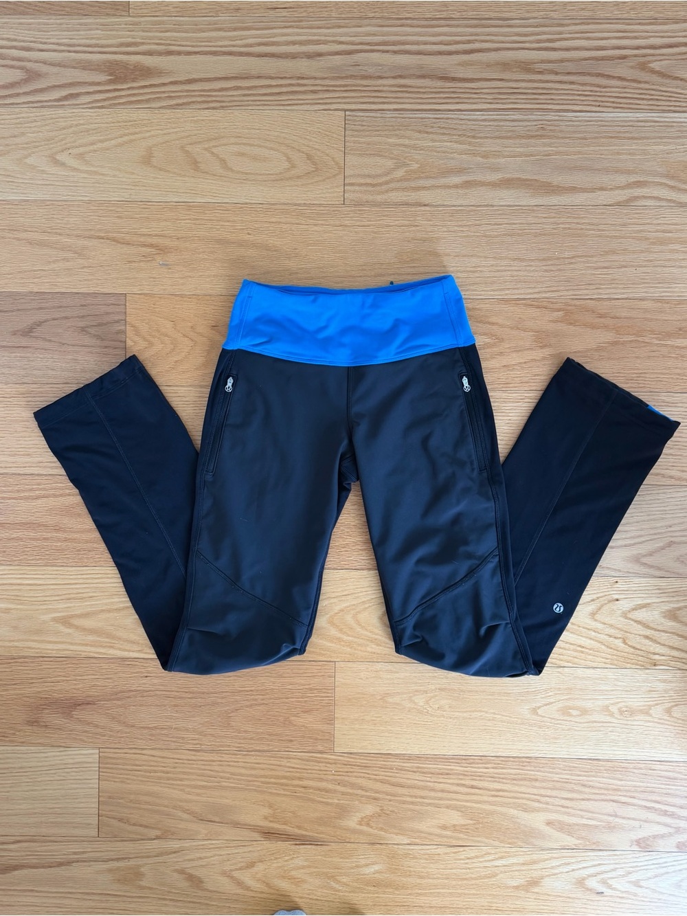 Lululemon Run Ice Queen Pant Sz 2 Black Beaming Blue Fleece Lined Zip Pockets